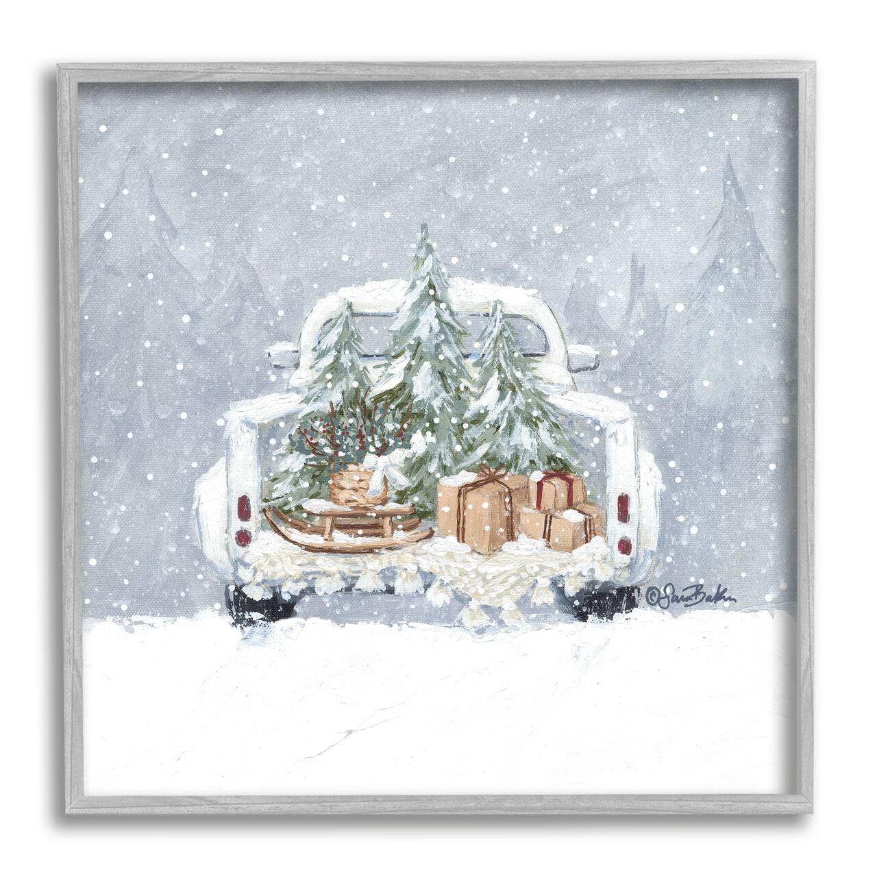 Stupell Industries Winter Snow Holiday Gifts Framed Giclee Art